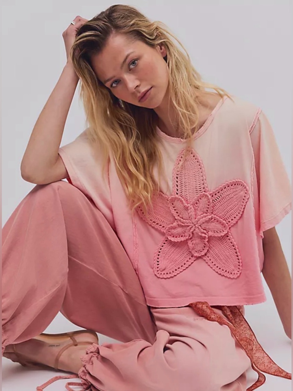 Free People x Tricia Fix Crafty Crocheted tee